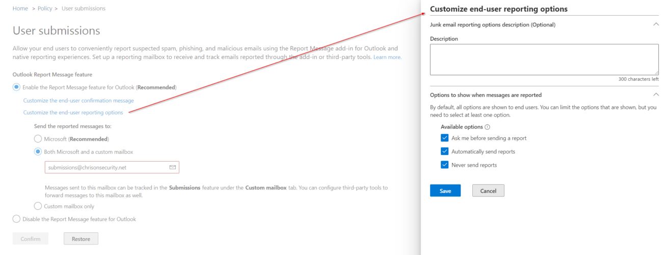 Report messages with Exchange Online user submissions